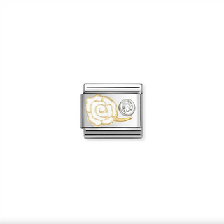 Nomination - Link Enamel, Gold, 925 Silver & CZ WHITE ROSE WITH WHITE ZIRCONIA