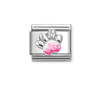 Nomination - Link SYMBOLS enamel, cz, 925 sterling silver PAW PINK WHITE