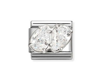 Nomination - Link CLASSIC cz and 925 sterling silver WHITE DOUBLE DROP