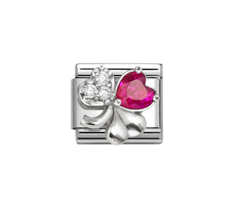 Nomination - Link SYMBOLS cz and 925 sterling silver WHITE AND RED CLOVER