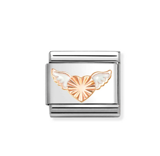 Nomination - Link CLASSIC SYMBOLS enamel and 9k rose gold WHITE WINGS DIAMOND HEART