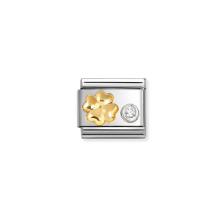 Nomination - Link CLASSIC SYMBOLS 750 gold, 925 sterling silver and cz FOUR-LEAF CLOVER CZ WHITE