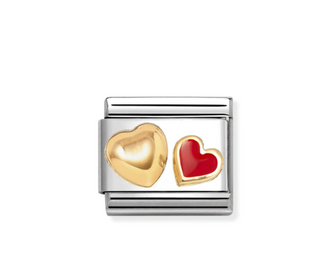 Nomination - Link LOVE 2 enamel and 18k gold RED HEART ROUNDED HEART