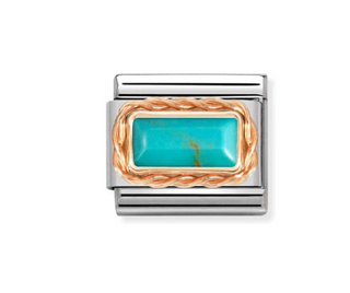 Nomination - Link CLASSIC BAGUETTE stone with rich setting and 9k rose gold TURQUOISE
