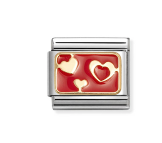 Nomination - Link PLATES enamel and 18k gold VARIOUS RED HEARTS