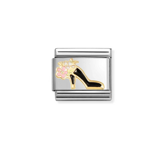 Nomination - Link SYMBOLS enamel and 18k gold SHOE WITH FLOWER BLACK