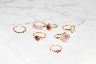 All The Luck in the World - Cherie Goldplated Ring Cross - Pink Clear