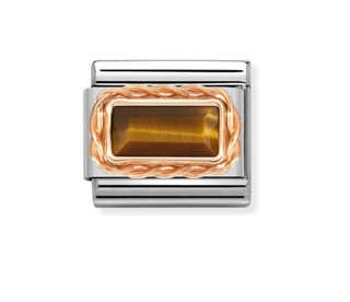 Nomination - Link CLASSIC BAGUETTE stone and 9k rose gold TIGER EYE BROWN