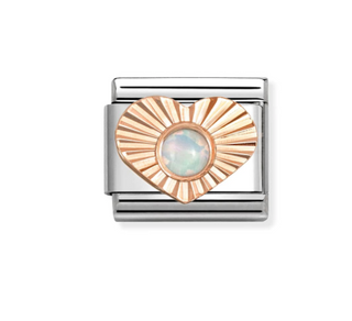 Nomination - Link CLASSIC DIAMOND HEART 9k rose gold HEART WHITE OPAL
