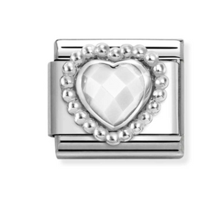Nomination - Link FACETED STONES 925 sterling silver heart with dots WHITE OPAL