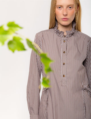 APOF - Iris Dress - Brown White Stripe