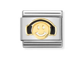Nomination - Link SYMBOLS enamel and 9k gold SMILE WITH BLACK HEADPHONES