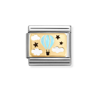 Nomination - Link PLATES enamel and 18k gold HOT AIR BALLOON BLUE