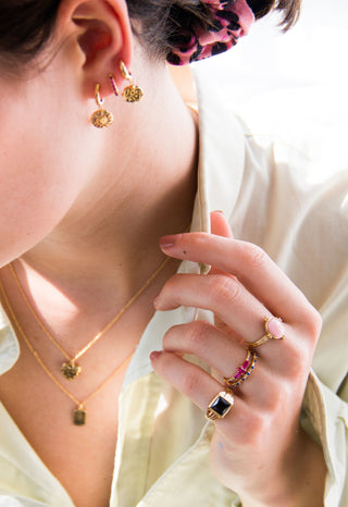 All The Luck in the World - Cherie Goldplated Ring Cross - Pink Clear