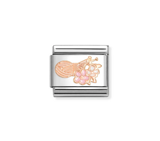 Nomination - Link SYMBOLS enamel and 9k rose gold KNITTING BALL OF WOOL AND FLOWERS