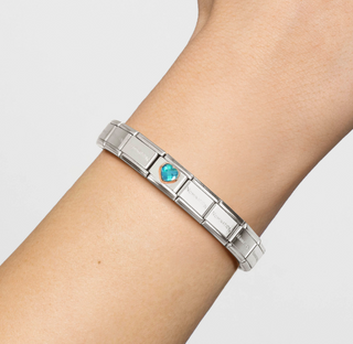 Nomination - Link HEART FACETED STONES 375 gold LIGHT BLUE HEART