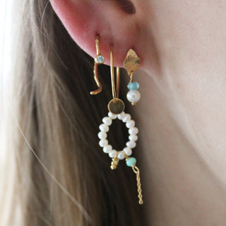 STINE A - Heavenly Pearl Dream Hoop Gold - Green Stone & Chain