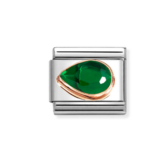 Nomination - Link CLASSIC FACETED 9k rose gold LEFT DROP GREEN
