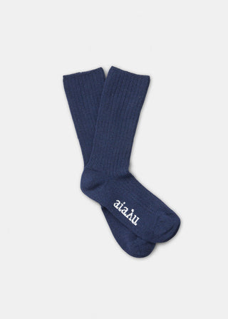 AIAYU - Cashmere Rib Socks - Navy