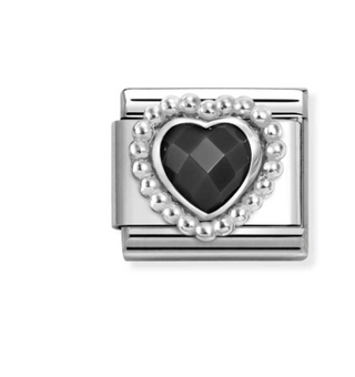 Nomination - Link FACETED 925 sterling silver heart with dots rich setting BLACK