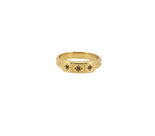 All The Luck in the World - Cherie Goldplated Ring Three Squares Star - Black