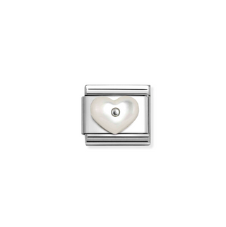 Nomination - Link STONE SYMBOLS 925 sterling silver WHITE MOTHER OF PEARL HEART