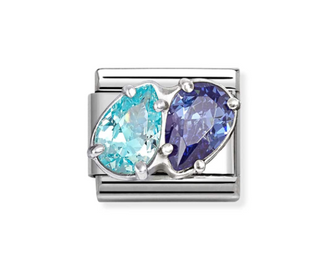 Nomination - Link CLASSIC cz and 925 sterling silver LIGHT BLUE-BLUE DOUBLE DROPS