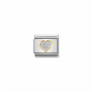 Nomination - Link GLITTER SYMBOLS  18k gold SILVER heart