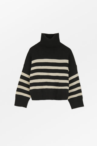 SKALL - Silene T-neck - Black/Sand Stripe