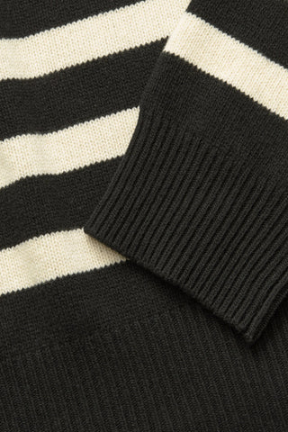 SKALL - Silene T-neck - Black/Sand Stripe