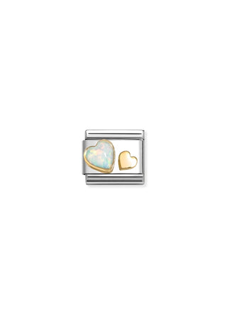 Nomination - Link 18k Gold & White Opal TWO HEARTS