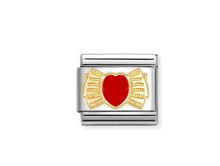 Nomination - Link CLASSIC LOVE enamel and 18k gold BOW WITH RED HEART