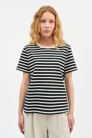 SKALL - Marron Regular Tee - Navy/Off White Stripe