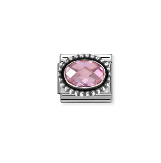 Nomination - Link FACETED oval beaded rich setting 925 sterling silver PINK