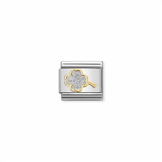 Nomination - Link GLITTER SYMBOLS  18k gold SILVER four-leaf clover