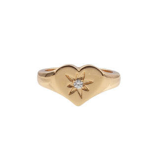 All The Luck in the World - Cherie Goldplated Ring Signet Heart - Clear