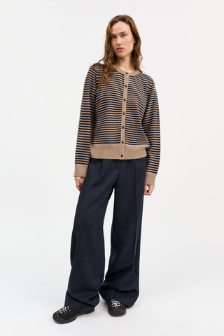 SKALL - Senna Cardigan - Brown/Navy Stripe