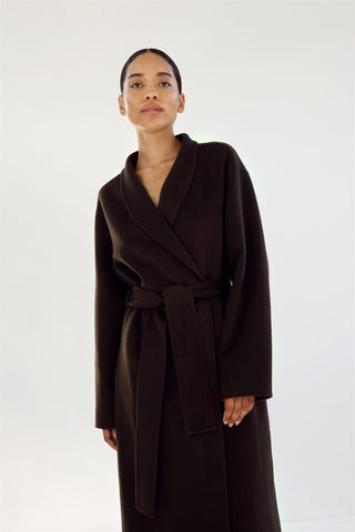 ALMADA LABEL - Mara Double-Faced Coat & Scarf - Chocolate