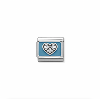 Nomination - Link 925 Sterling Silver & Enamel BLUE PLATE Zirconia HEART