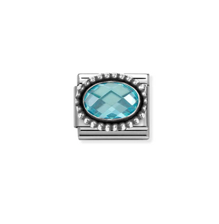 Nomination - Link FACETED oval beaded rich setting 925 sterling silver LIGHT BLUE