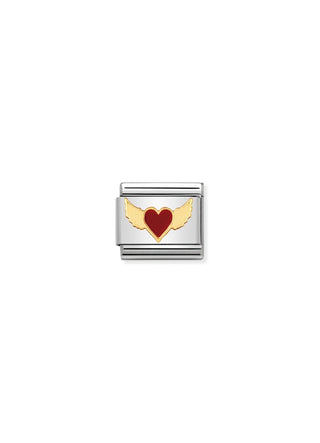 Nomination - Link 18k Gold & Enamel RED HEART WITH WINGS