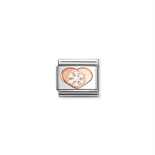 Nomination - Link CLASSIC SYMBOLS steel enamel and 9k rose gold WHITE SNOWFLAKE HEART