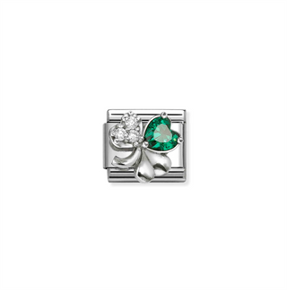 Nomination - Link SYMBOLS steel cz and 925 sterling silver WHITE AND GREEN CLOVER