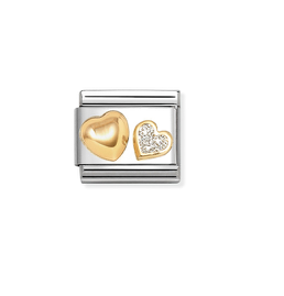 Nomination - Link GLITTER SYMBOLS enamel and 18k gold HEART & ROUNDED HEART