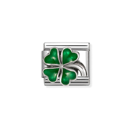 Nomination - Link SYMBOLS enamel and 925 sterling silver GREEN FOUR-LEAF CLOVER
