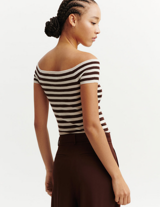 BOMPARD - Striped Top Knit - Cream/Cafe