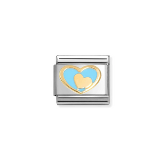 Nomination - Link LOVE 2 enamel and 18k gold HEART IN HEART BLUE