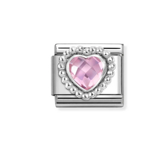 Nomination - Link FACETED 925 sterling silver heart with dots rich setting PINK