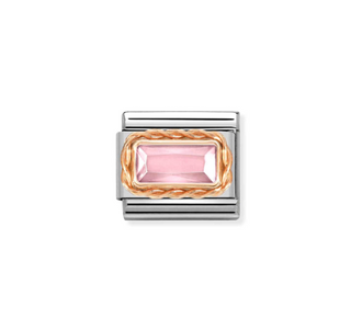 Nomination - Link FACETED BAGUETTE WITH RICH SETTING 9k gold PINK