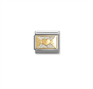 Nomination - Link CLASSIC GLITTER PLATES in steel enamel and 18k gold HEART BOW